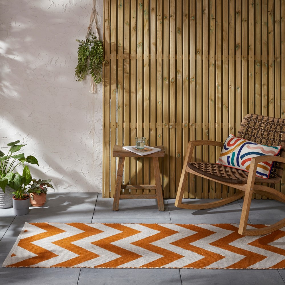 Brittany Chevron Flatweave Indoor Outdoor Runner Rugs in Orange